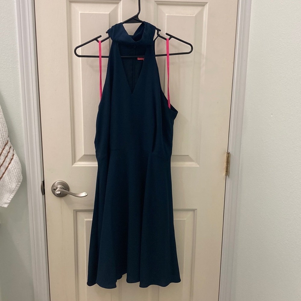 Dark Blue Betsy Johnson Dress Size 4. Dress has a tie that ribbons down the back